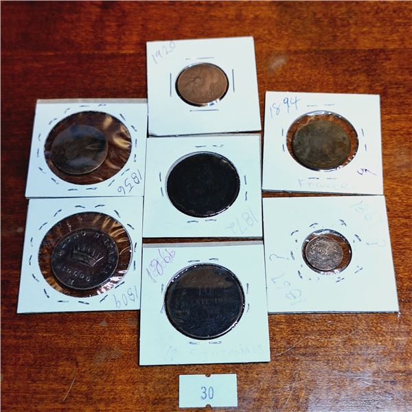 Set of Seven Antique Coins from Italy and France