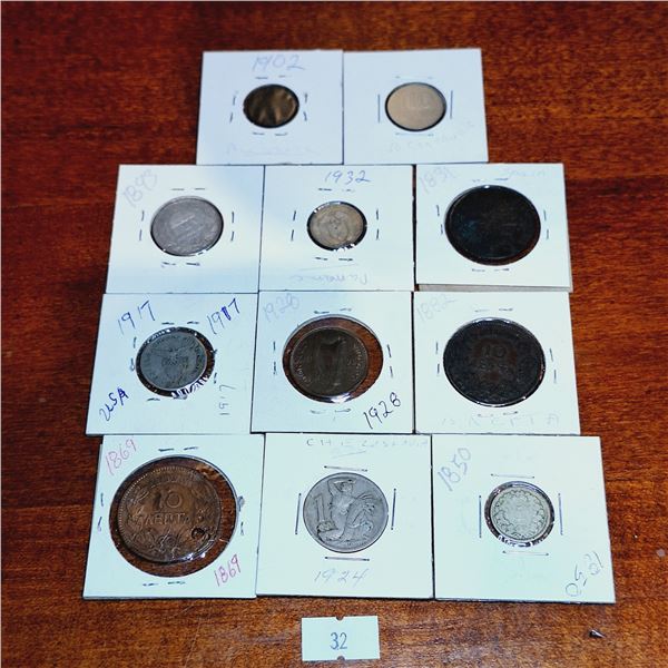Set of 11 Antique Coins from Around the World