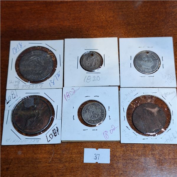 Set of Six Antique Coins from Great Britain