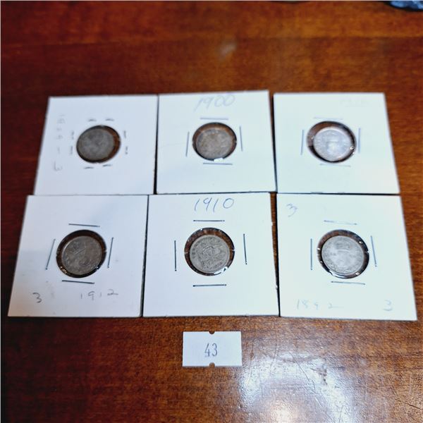 Set of Six 3 Pence Antique Coins from Great Britain and Australia
