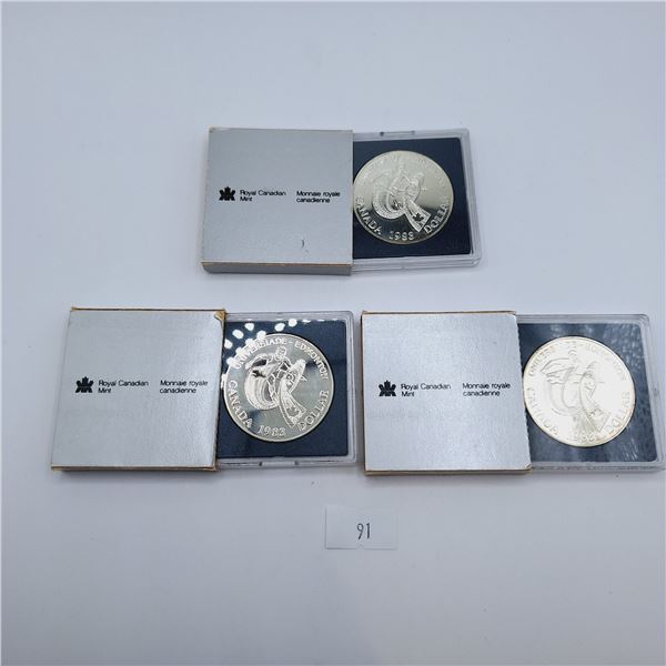 Set of 3 1983 Universiade Proof Dollars 69.9g 50% Silver