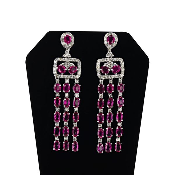 9.09 ctw Ruby and 2.20 ctw Diamond Platinum Chandelier Earrings
