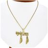 Image 1 : Vintage Israeli 14K Gold Wire Open Work Large Chai Symbol Charm Pendant w/ Chain