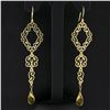 Image 2 : 14K Gold Polished Flat Open Work w/ Briolette Citrine Long Drop Dangle Earrings