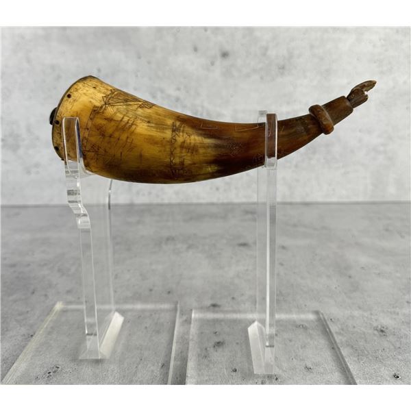Colonial American Ship Scrimshaw Powder Horn