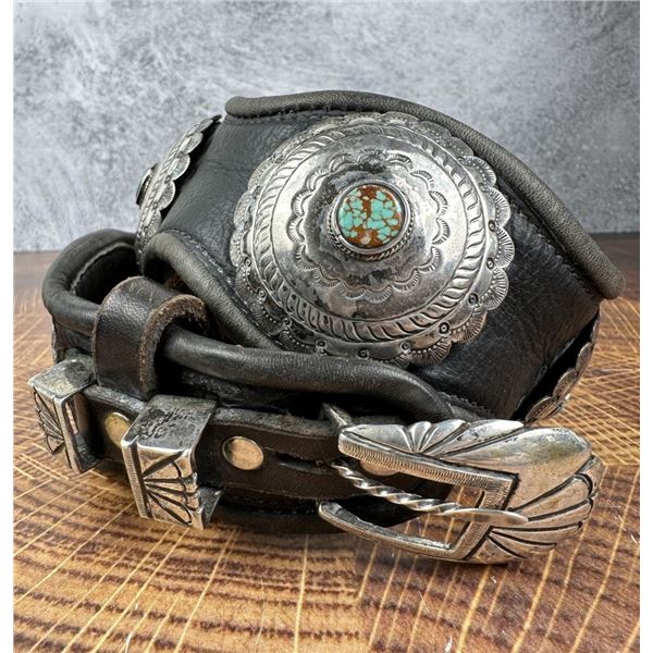 Navajo Sterling Silver Turquoise Concho Belt