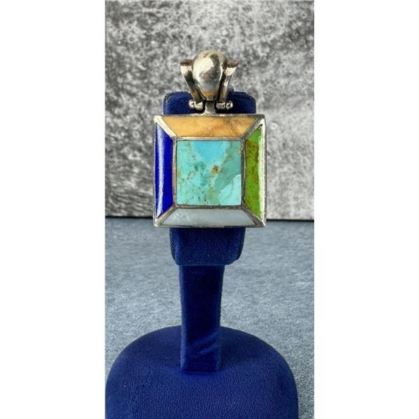 Sterling Silver Multi Stone Inlay Pendant