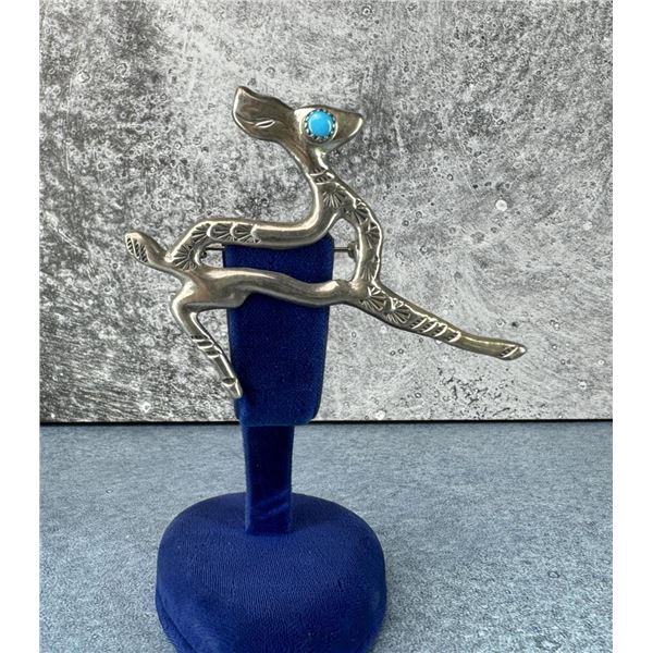 Navajo Sterling Silver Turquoise Deer Brooch