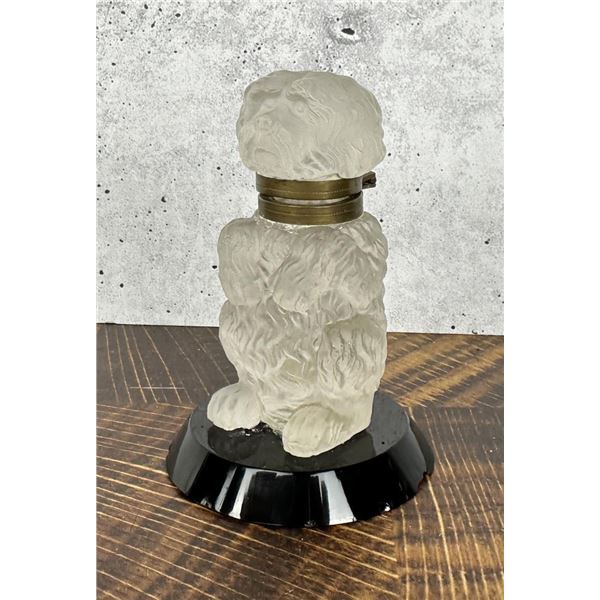 Antique Czech Frosted Glass Dog Ink Well
