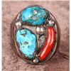 Image 1 : HEAVY STERLING SILVER TURQUOISE & CORAL RING