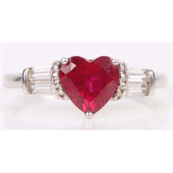 10K WHITE GOLD RUBY TOPAZ LADIES RING