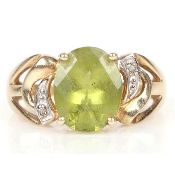 10K YELLOW GOLD PERIDOT DIAMOND LADIES RING