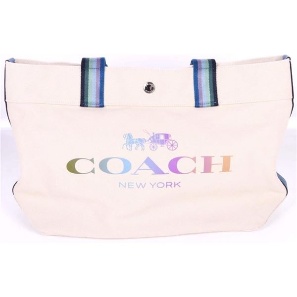 COACH RAINBOW CANVAS & LEATHER TOTE BAG 91170