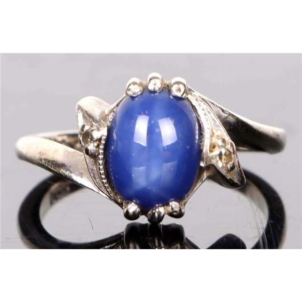 1CT STAR SAPPHIRE 14K WHITE GOLD LADIES RING