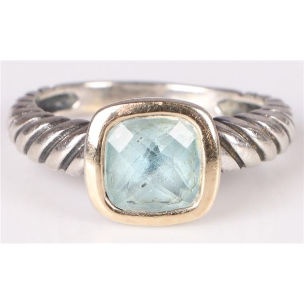 14K WHITE GOLD & 0.925 SILVER BLUE TOPAZ RING