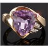 TRILLION CUT AMETHYST & DIA.14K YELLOW GOLD RING