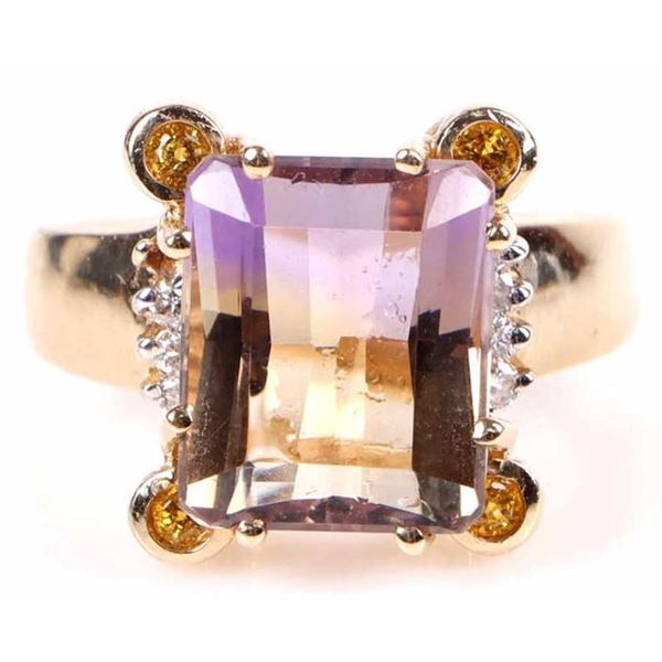 14K GOLD DIAMOND RUBY  BICOLOR AMETRINE RING