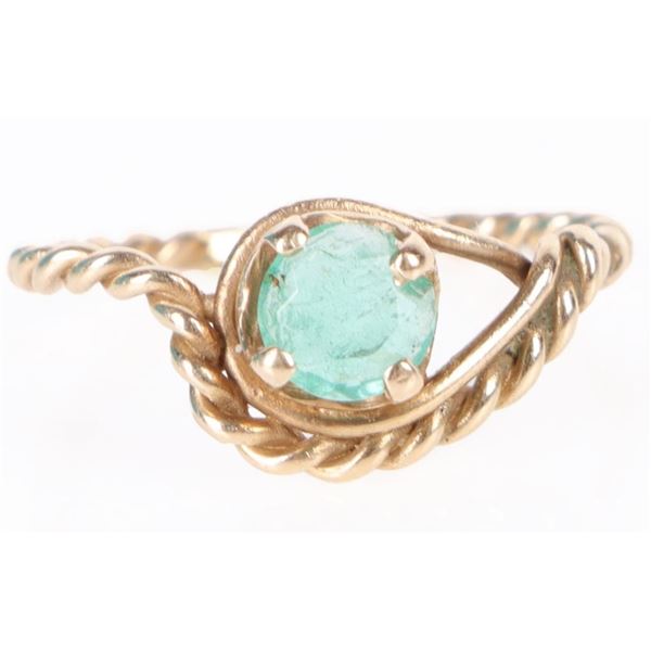 14K YELLOW GOLD EMERALD LADIES ROPE TWIST RING