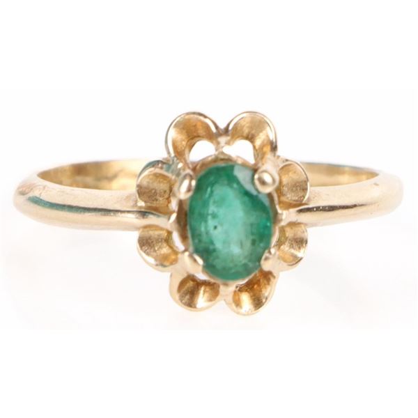 0.50CT EMERALD 14K YELLOW GOLD FLORAL LADIES RING