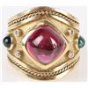 Image 1 : 18K GOLD TOURMALINE DIAMOND EMERALD CABOCHON RING