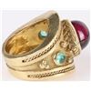 Image 2 : 18K GOLD TOURMALINE DIAMOND EMERALD CABOCHON RING