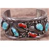 Image 1 : STERLING SILVER TURQUOISE CORAL NAVAJO BRACELET