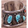 Image 2 : STERLING SILVER TURQUOISE CORAL NAVAJO BRACELET