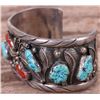 Image 3 : STERLING SILVER TURQUOISE CORAL NAVAJO BRACELET