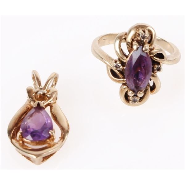 10K YELLOW GOLD AMETHYST DIAMOND MATCHING SET
