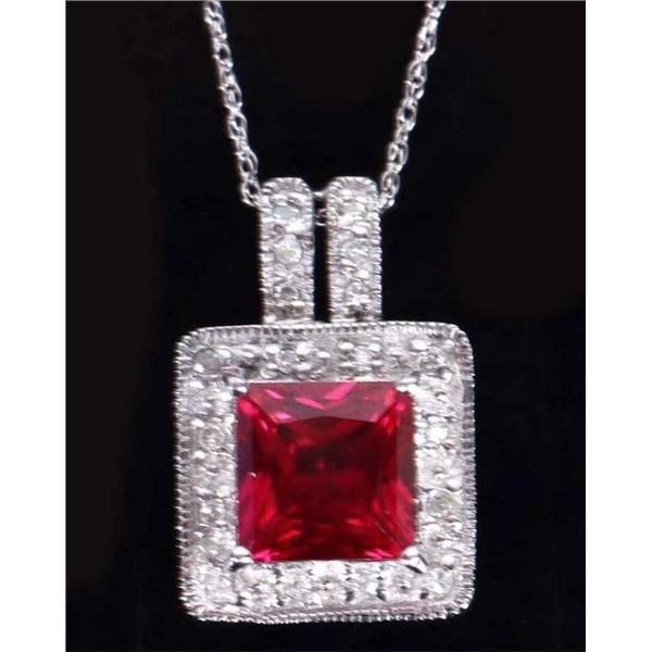 10K WHITE GOLD RUBY DIAMOND NECKLACE & PENDANT