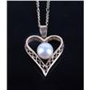 Image 2 : 10K GOLD PEARL HEART PENDANT FIGARO LINK NECKLACE