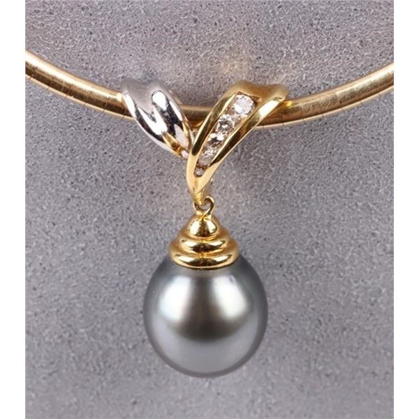 BLACK PEARL DIAMOND 14K YELLOW GOLD NECKLACE