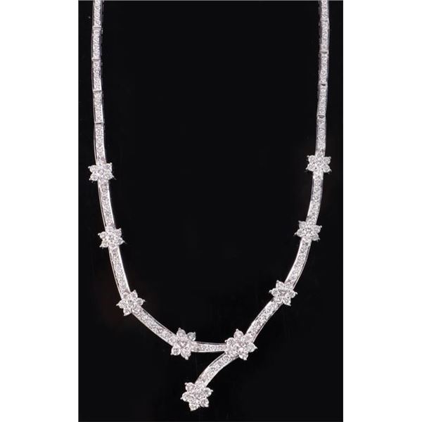 ~7.50 CTW DIAMOND 18K WHITE GOLD FLORAL NECKLACE