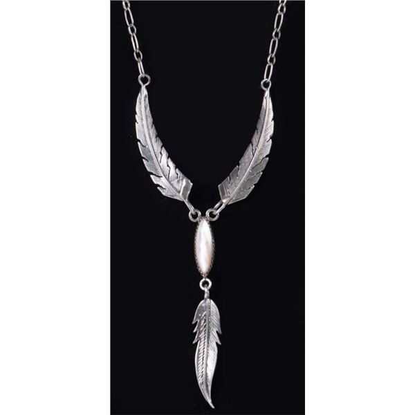 STERLING SILVER CABOCHON OPAL FEATHER NECKLACE