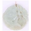 Image 1 : LIGHT GREEN CARVED JADE 14K GOLD CLASPED PENDANT