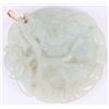 Image 2 : LIGHT GREEN CARVED JADE 14K GOLD CLASPED PENDANT