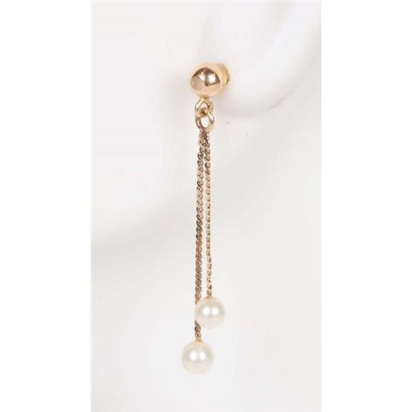14K YELLOW GOLD DANGLE LADIES EARRINGS W/ PEARLS