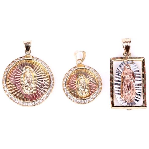 14K YELLOW GOLD CZ RELIGIOUS PENDANTS - (3)