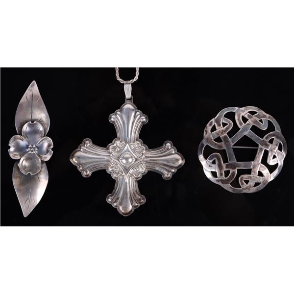 STERLING SILVER NECKLACE & BROOCHES - LOT OF 3