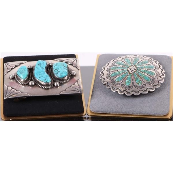 STERLING SILVER NAVAJO SIGNED TURQUOISE BUCKLES