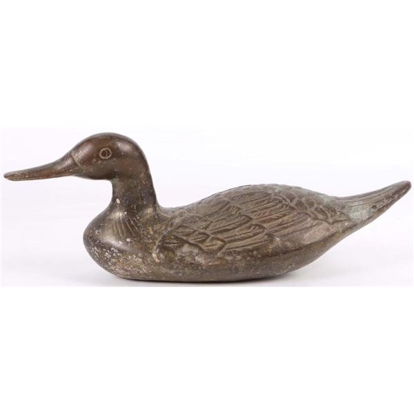 VINTAGE LARGE BRASS HOLLOW CARVING OF A DUCK