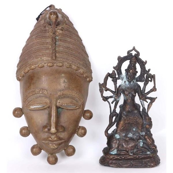 BRONZE KALI STATUE & BRONZE AFRICAN WALL MASK