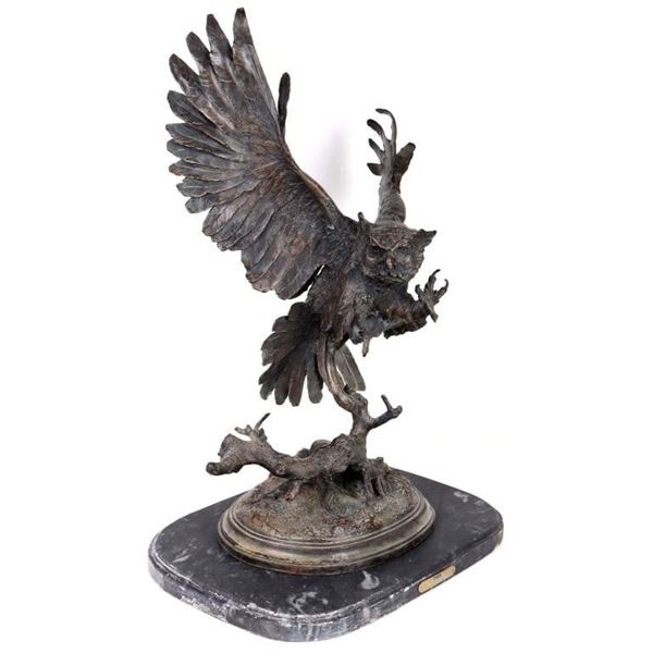 BRONZE SCULPTURE "OWL' SIGNED MOIGNIEZ 31" TALL