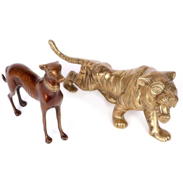 BRONZE INDIAN TIGER & GREYHOUND STATUE