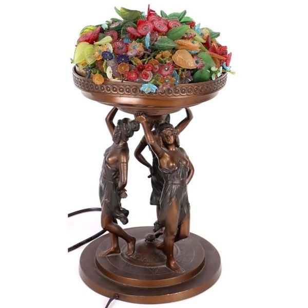 ANTIQUE GLASS & BRONZE ART NOUVEAU TABLE LAMP