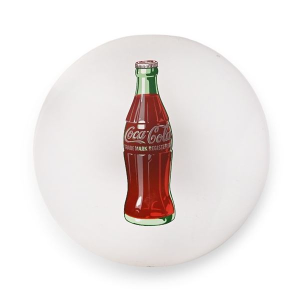 Coca-Cola Porcelain White Button Bottle Sign