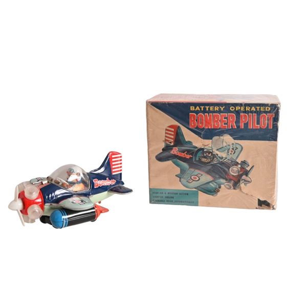 Vintage KO Toys Tin Bomber Pilot Battery Operated