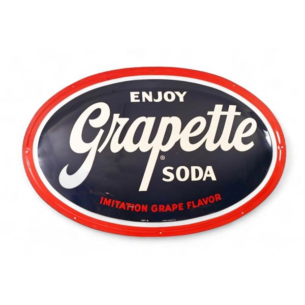Grapette Soda Oval Enameled Tin Advertising Sign