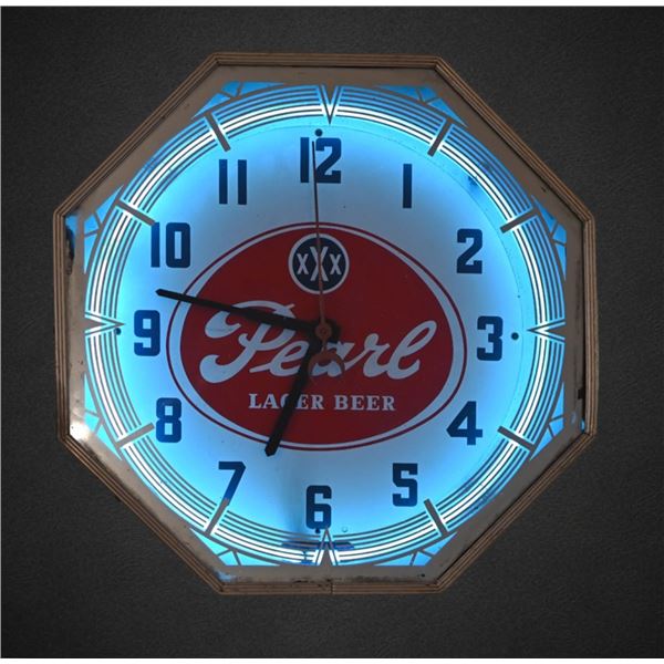 Pearl Beer 1960 Octagon Neon Advertising Clock