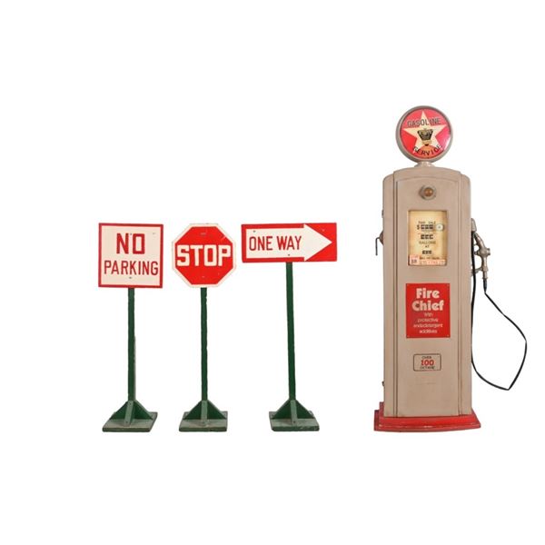 Vintage Pedal Car Toy Traffic Signs & Gas Pump